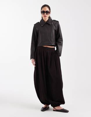 Asos Design Real Leather Short Biker Jacket In Black