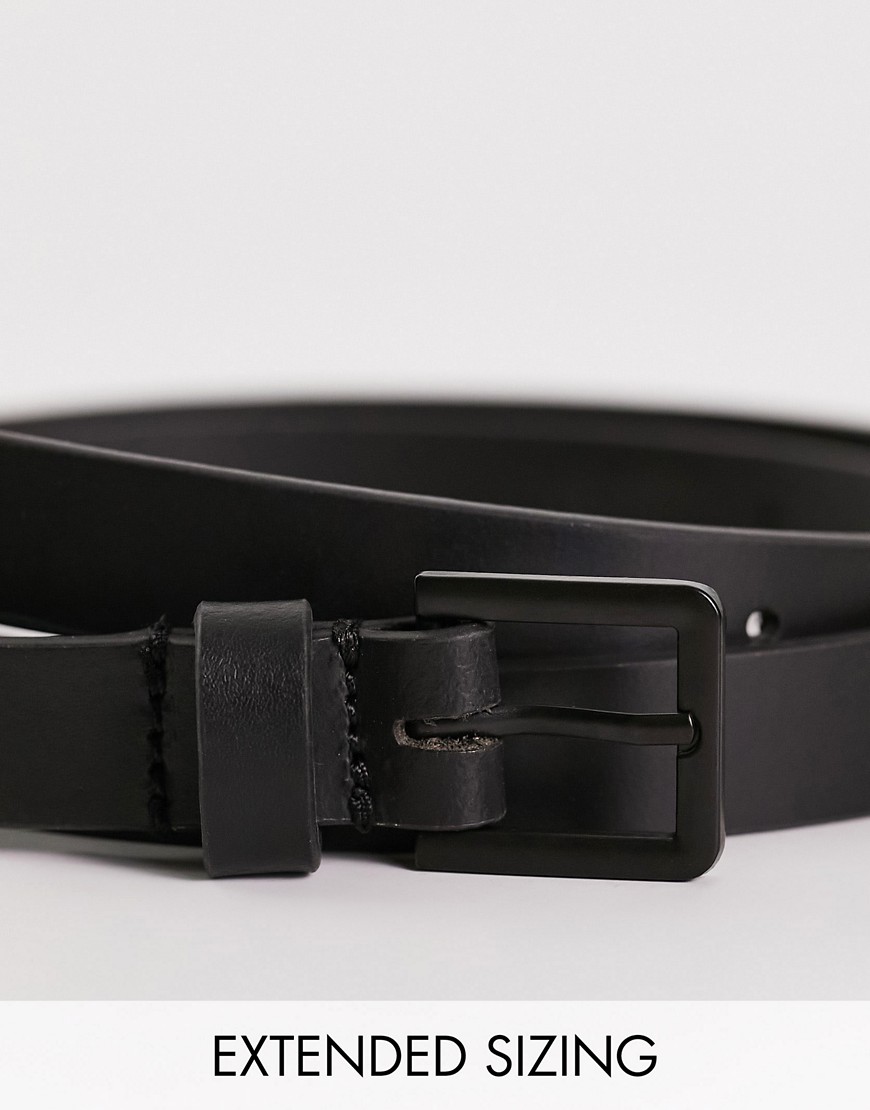 ASOS DESIGN real leather skinny belt with matte black buckle in black