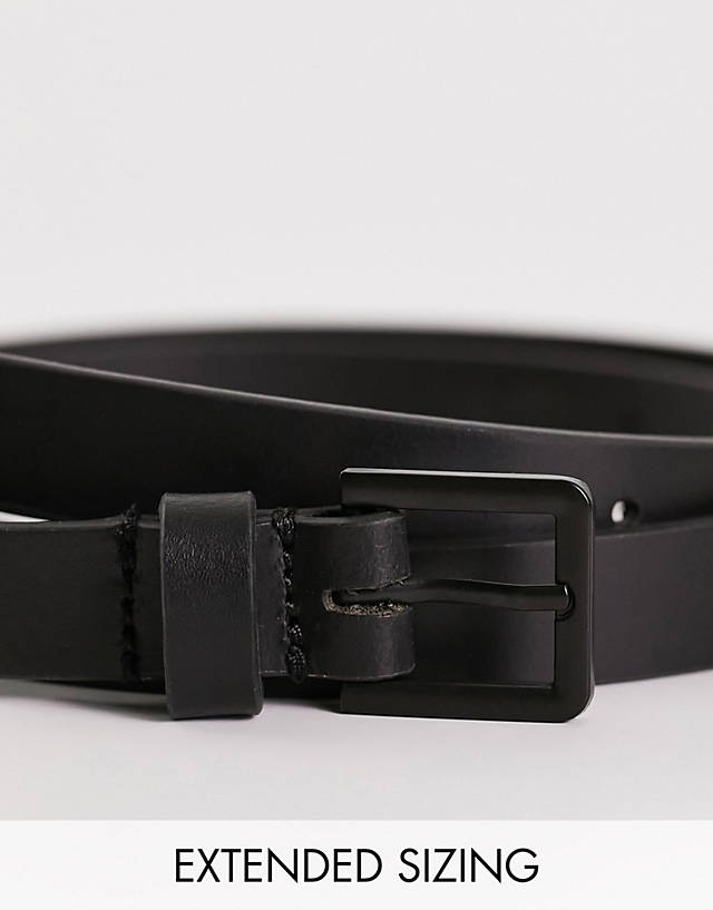 ASOS DESIGN - real leather skinny belt with matte black buckle in black