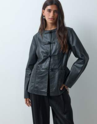 Asos Design Real Leather Slim Fitted Jacket In Black