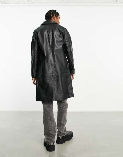 ASOS DESIGN real leather trench coat in black ASOS