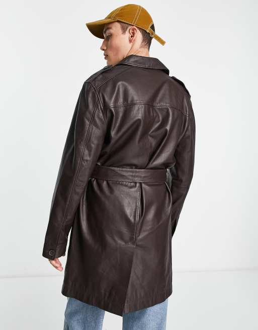 Genuine leather 2024 trench coats