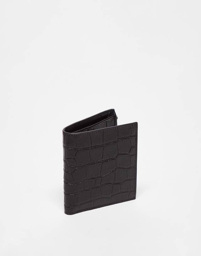 ASOS DESIGN real leather wallet with zip in brown croc