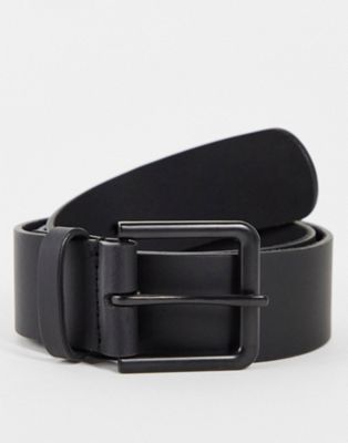 ASOS DESIGN real leather wide belt in black with matte black buckle | ASOS