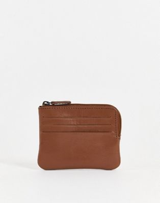 ASOS DESIGN real leather zip around wallet in brown