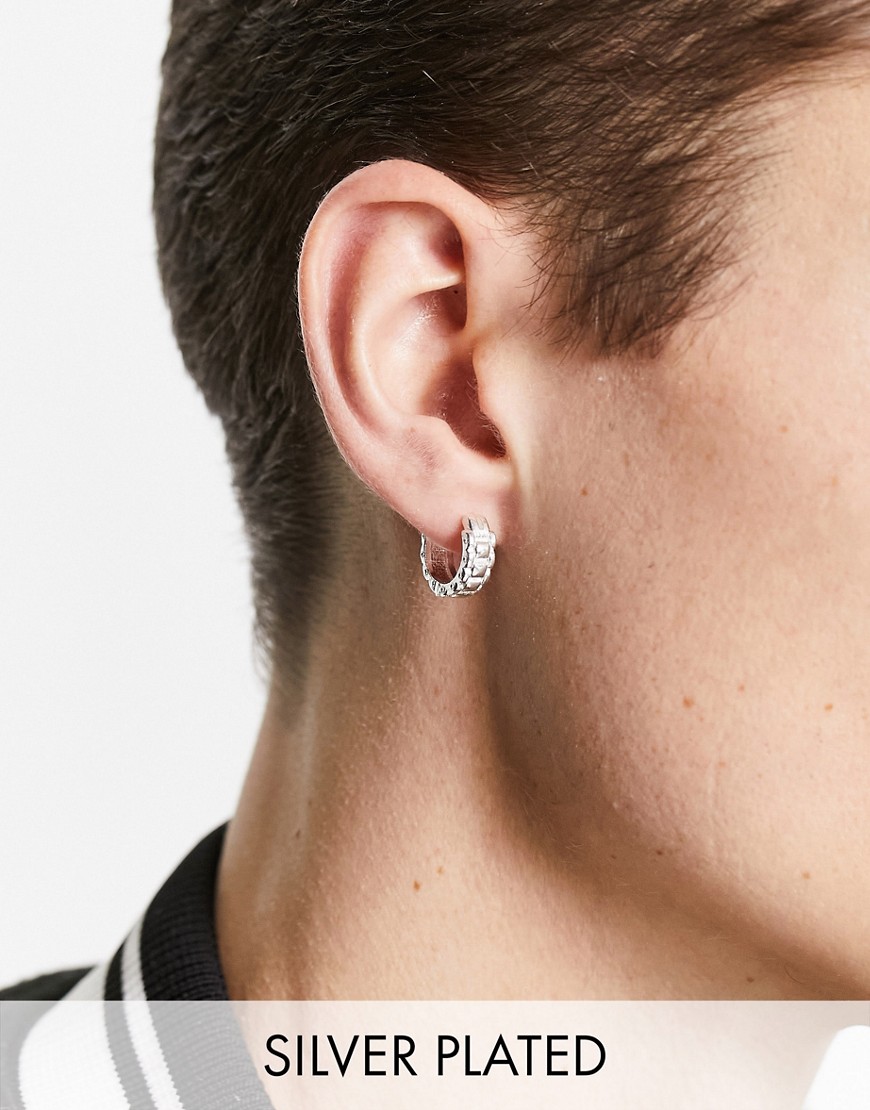 Asos Design Real Silver Plate Hoop Earrings With Chain Detail
