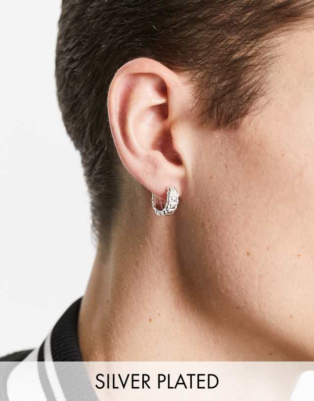 ASOS DESIGN real silver plate hoop earrings with chain detail