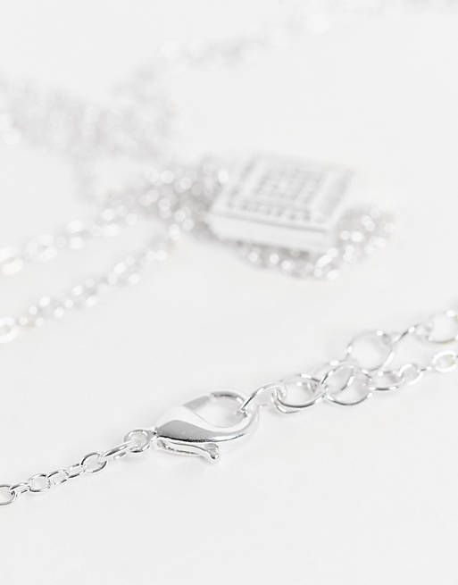Mens Jewellery Necklaces for Men ASOS Real Plate Neckchain With Square Pave Pendant in Silver Metallic 