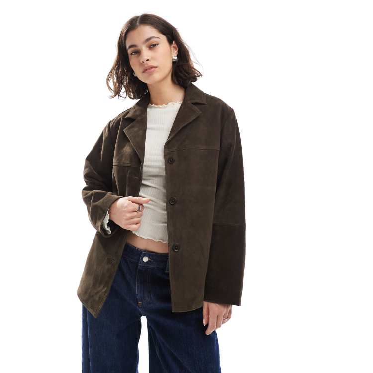 ASOS DESIGN real suede 70s jacket in dark mocha | ASOS