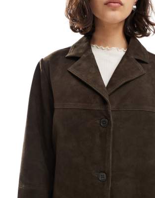 Asos Design Real Suede 70s Jacket In Brown