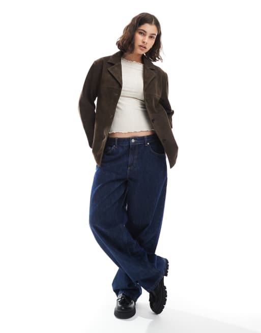 ASOS DESIGN real suede 70s jacket in dark mocha
