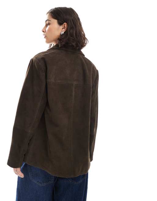 ASOS DESIGN real suede 70s jacket in dark mocha