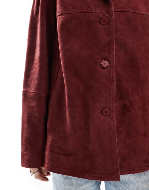 ASOS DESIGN real suede 70s jacket in red