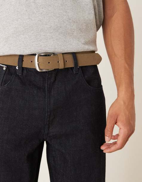 ASOS DESIGN real suede belt in khaki - view 1