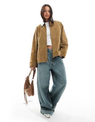 Asos Design Real Suede Car Coat With Leather Collar