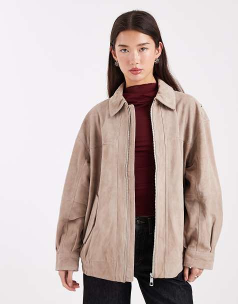 ASOS DESIGN real suede harrington bomber in grey