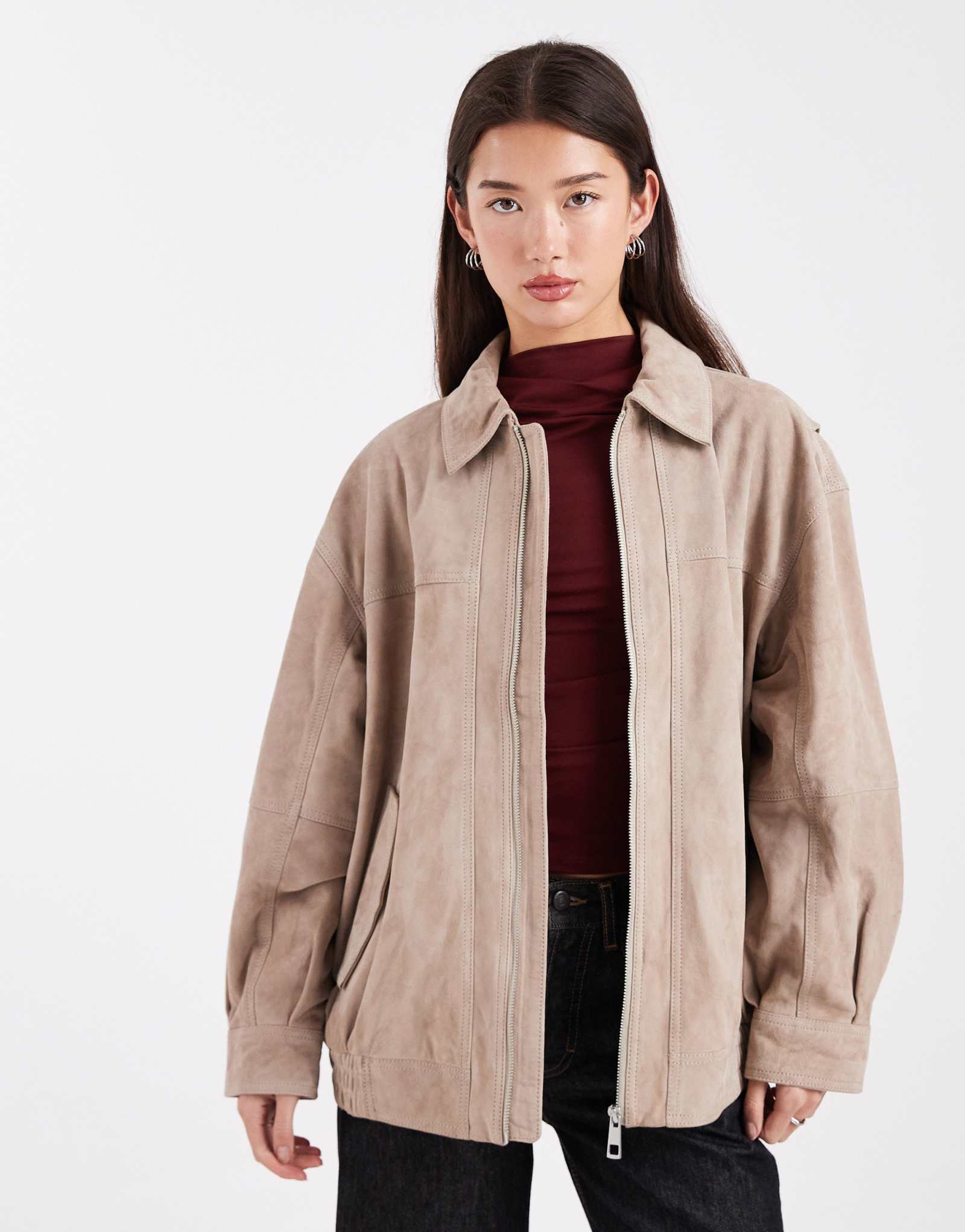 ДИЗАЙНЕРСКАЯ куртка-бомбер harrington из натуральной замши серого цвета от ASOS DESIGN