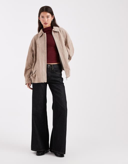ASOS DESIGN real suede harrington bomber jacket in grey, 2 of 4