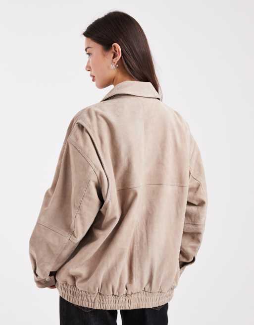 ASOS DESIGN real suede harrington bomber jacket in grey, 4 of 4
