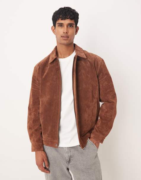 ASOS DESIGN real suede harrington jacket in brown - view 1