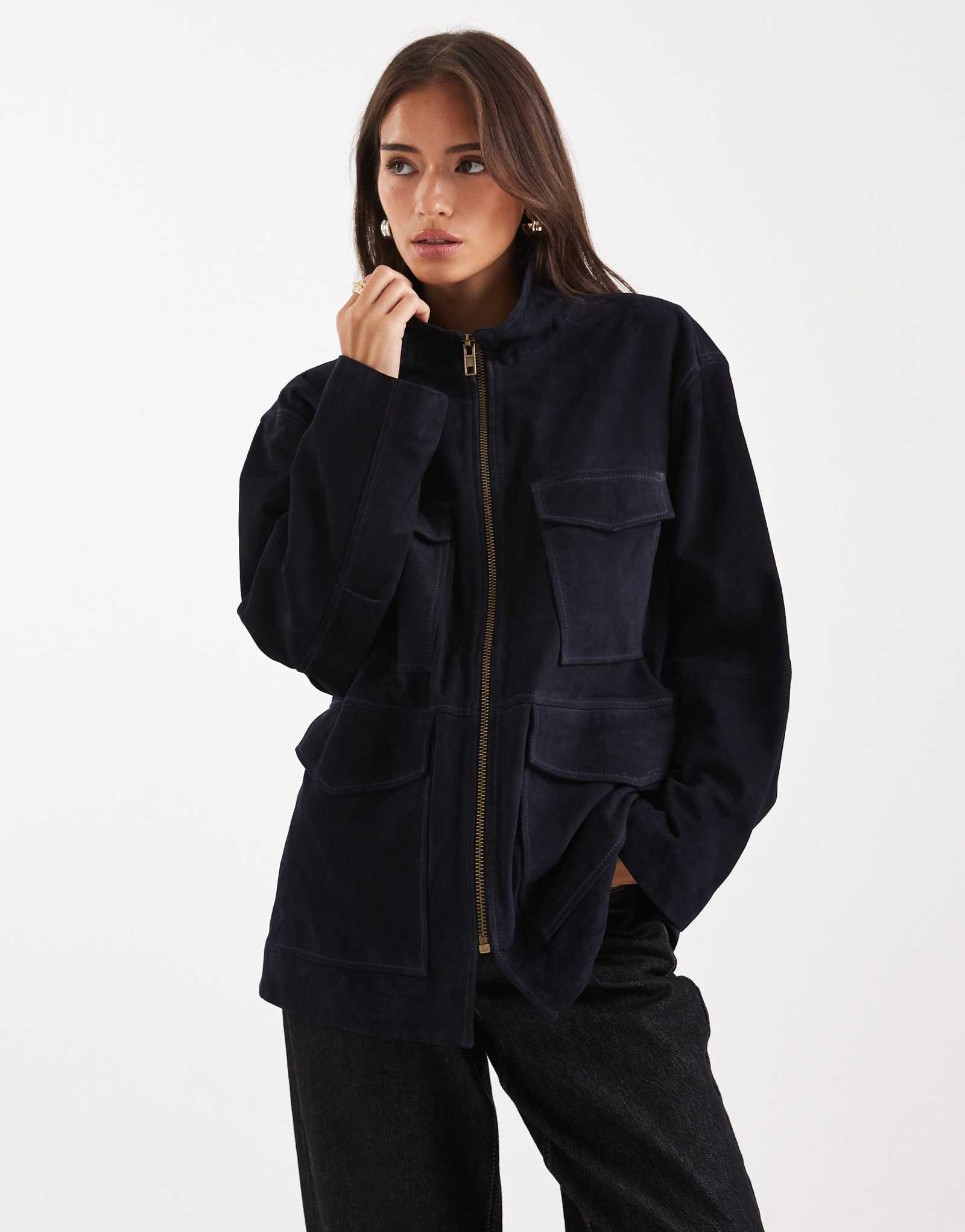 ДИЗАЙНЕРСКАЯ куртка из натуральной замши ASOS темно-синего цвета