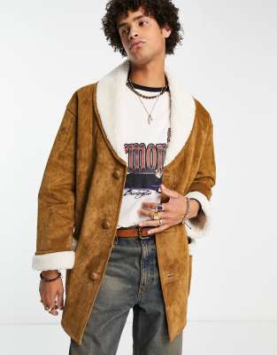 ASOS DESIGN real suede jacket with borg lining in brown | ASOS