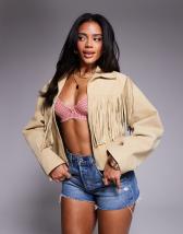 Minga London☆ TAWNEE FUR SUEDE CROPPED JACKET Minga London faux suede crop jacket with fur trim in brown