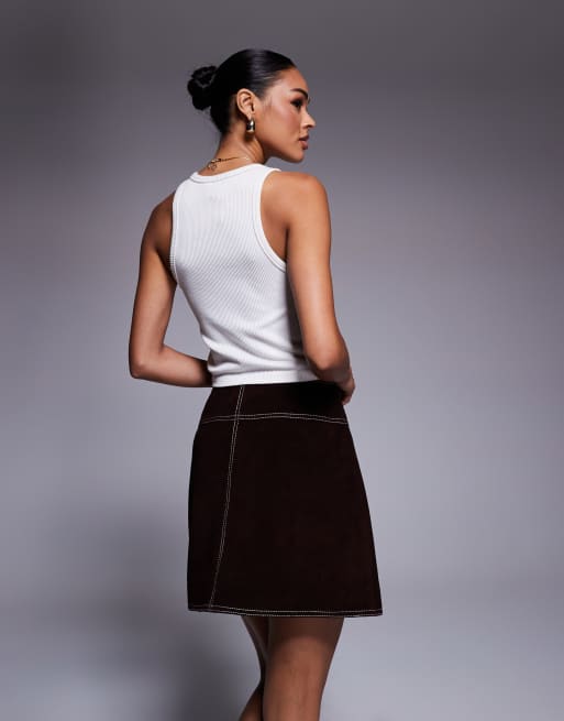 ASOS DESIGN real suede mini skirt in brown, 2 of 5