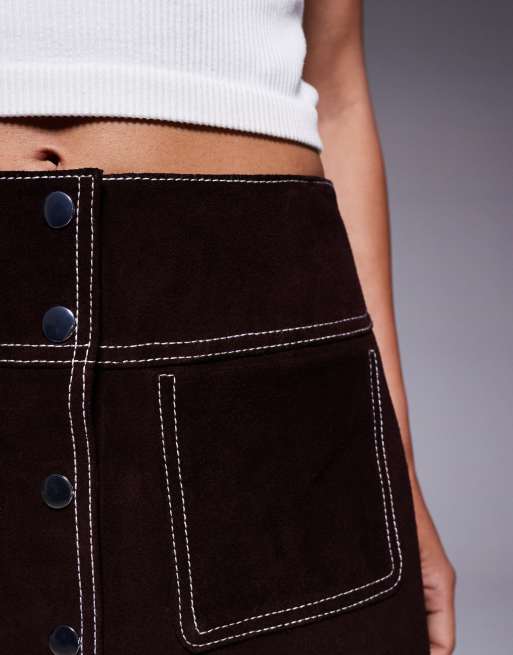 ASOS DESIGN real suede mini skirt in brown, 3 of 5