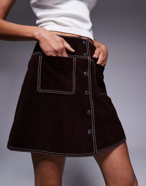 ASOS DESIGN real suede mini skirt in brown, 4 of 5