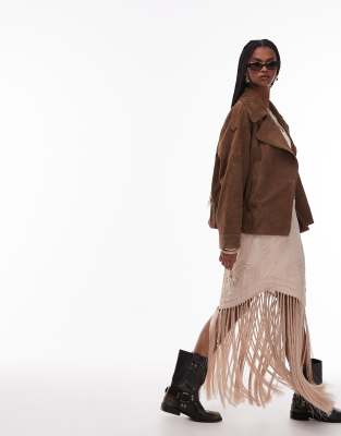 Asos Design Real Suede Moto Jacket With Quilted Lining