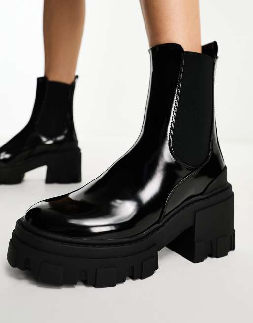 Asos design chelsea boots in black leather with chunky sole sale