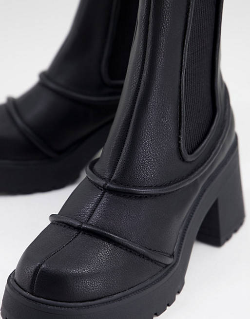 Womens Shoes Boots Ankle boots ASOS Reason Chunky Mid Heel Boots in Black 