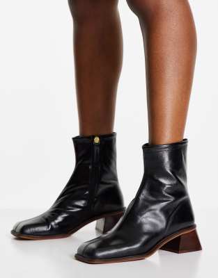 ASOS DESIGN Rebecca premium leather square toe boots in black