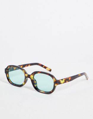 ASOS DESIGN square sunglasses with blue lens in brown tortoiseshell