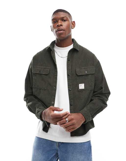 ASOS DESIGN - Recht corduroy overhemd met drukknopen en badgedetail