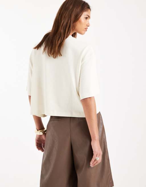 ASOS DESIGN - Recht cropped jersey T-shirt met textuur in crème, 3 van 4
