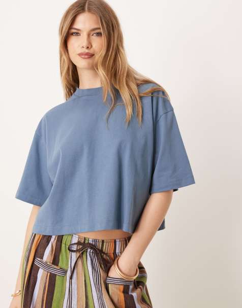 ASOS DESIGN - Recht cropped T-shirt in blauw - view 1