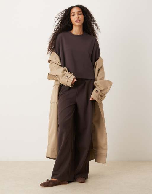 ASOS DESIGN - Recht cropped T-shirt met interlock-naden in chocoladebruin, deel van co-ord set, 2 van 4