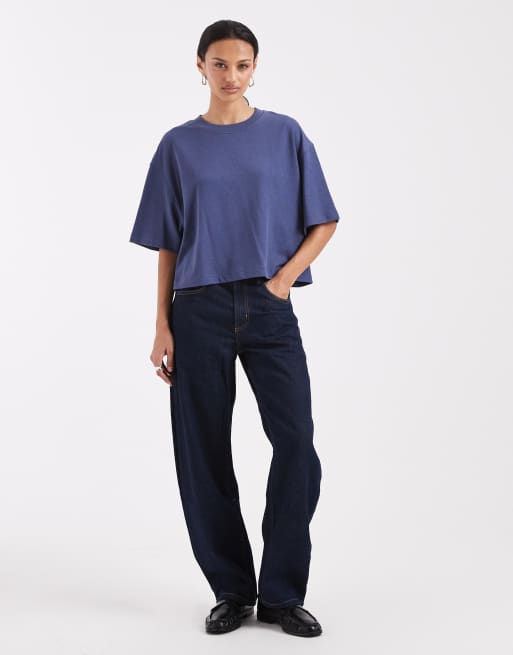 ASOS DESIGN - Recht cropped T-shirt van jersey met textuur in schemerig blauw, 2 van 4