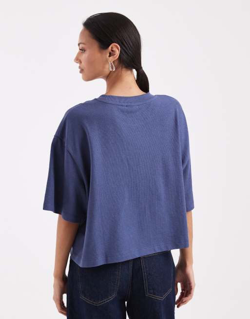 ASOS DESIGN - Recht cropped T-shirt van jersey met textuur in schemerig blauw, 3 van 4