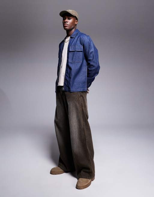 ASOS DESIGN - Recht denim overshirt met opgestikte zakken in blauw, 3 van 4