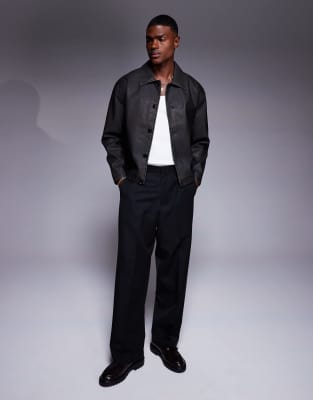 ASOS DESIGN - Recht Harrington jack van imitatieleer in zwart - view 1