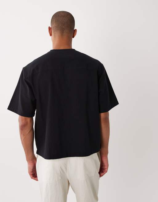 ASOS DESIGN - Recht Henley overhemd met linnenlook in zwart, 4 van 5