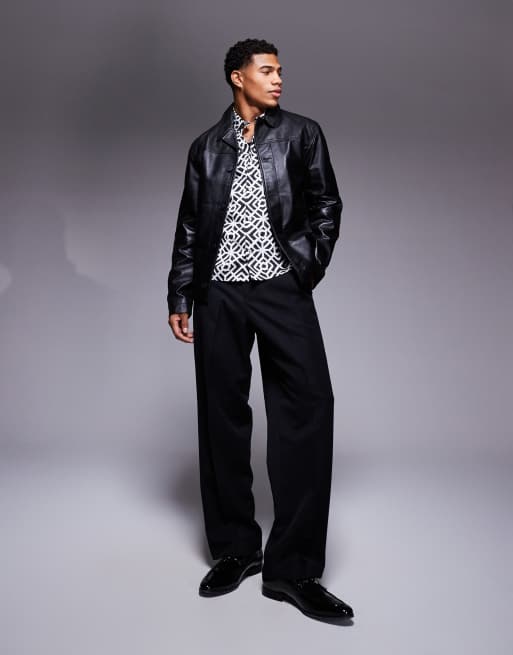 ASOS DESIGN - Recht overhemd met geometrische print in zwart en wit, 2 van 4