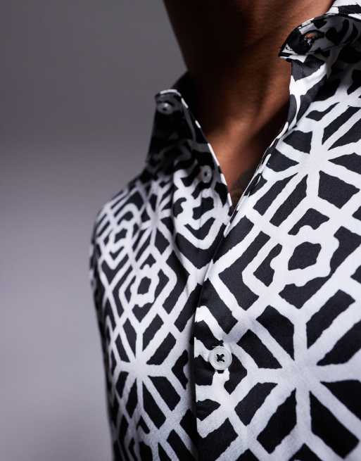 ASOS DESIGN - Recht overhemd met geometrische print in zwart en wit, 3 van 4