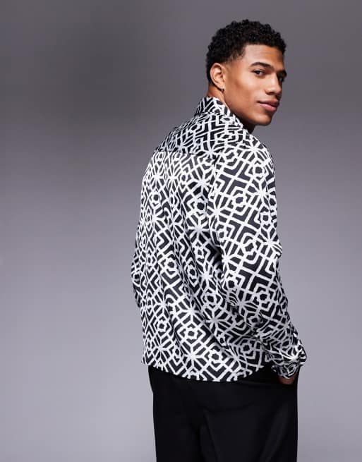 ASOS DESIGN - Recht overhemd met geometrische print in zwart en wit, 4 van 4