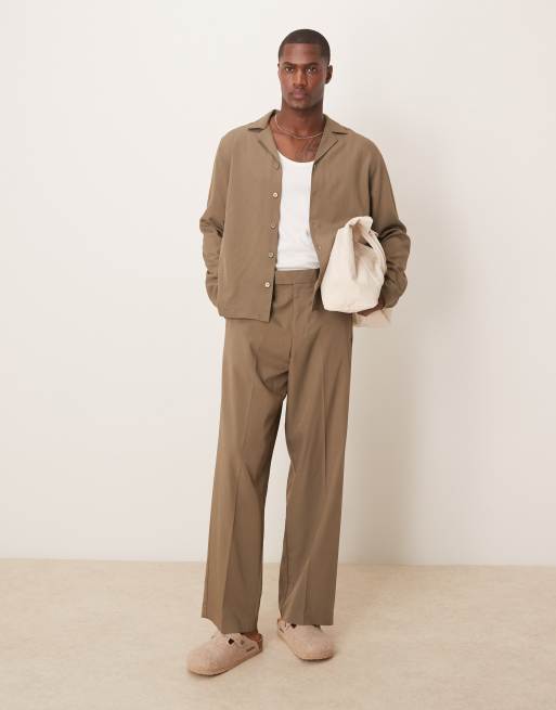 ASOS DESIGN - Recht overhemd met reverskraag in bruin, deel van co-ord set, 2 van 4