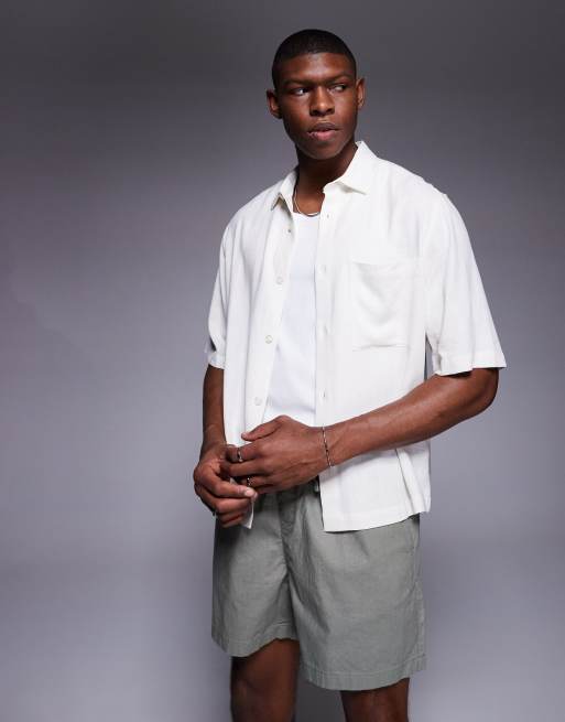 ASOS DESIGN - Recht overhemd van linnenmix met opgestikte zak in wit