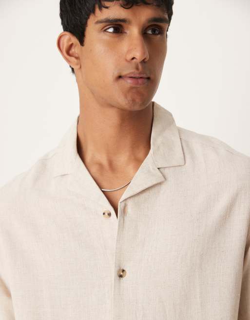 ASOS DESIGN - Recht overhemd van linnenmix met reverskraag in stone, 4 van 4